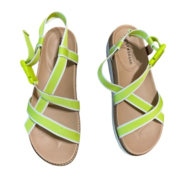 Lucky Brand Neon Green Strappy Platform Sandals Size 9.5 - Picture 1 of 8